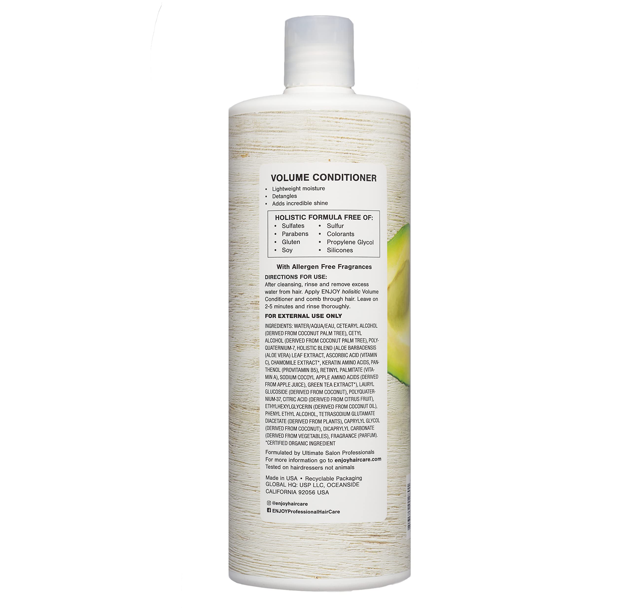 Enjoy Hair Care Holistic Volume Conditioner, pH 3.5-4.5, Hair Conditioner For Damaged Hair, Conditioner Curly Hair Products - 33 Fl Oz